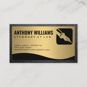 Fountain Pen Logo Gold Metallic Leather Trim Business Card