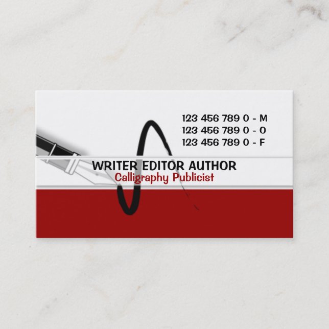 Fountain pen modern author red business card (Front)