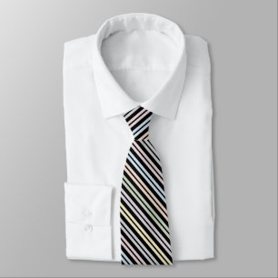 Fountain Pen Pastel Colored Stripes On Black Neck Tie