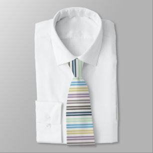 Fountain Pen Pastel Colored Stripes On Cloud White Neck Tie
