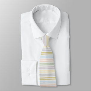 Fountain Pen Pastel Colored Stripes On Cloud White Neck Tie