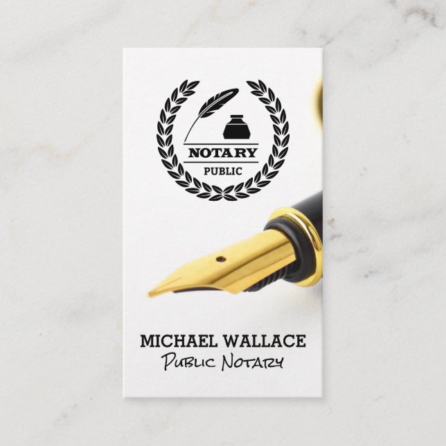 Fountain Pen | Public Notary Logo Business Card (Front)