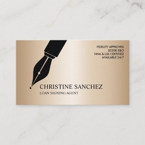 FOUNTAIN PEN PUBLIC NOTARY SINGNING AGENT GOLD BUSINESS CARD