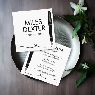 Fountain Pen Signature Logo Notary Public Legal  Square Business Card