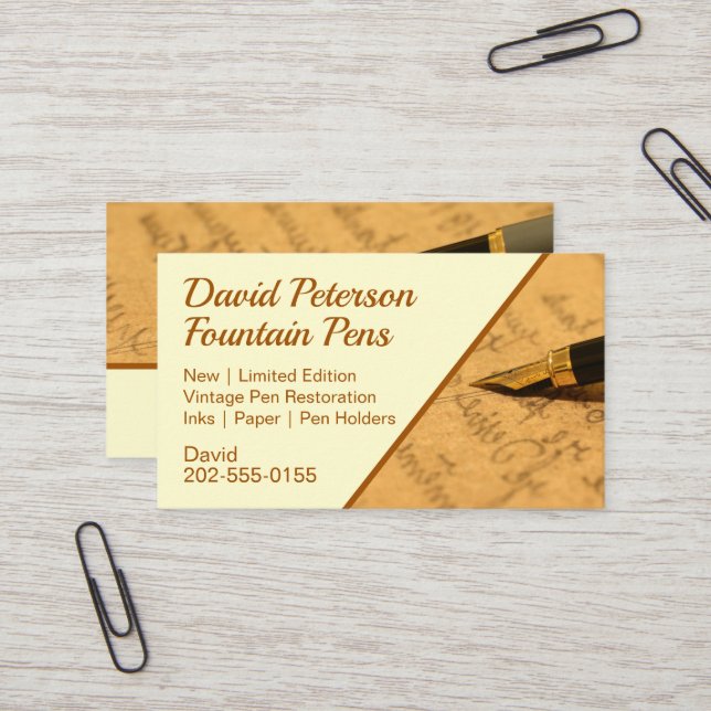 Fountain Pen Stationery Supplier Business Card (Front/Back In Situ)