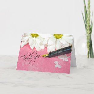 fountain pen with daisies thank you