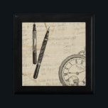 Fountain Pens and Watchface with Notes Jewelry Box<br><div class="desc">Looks like someone was taking a lot of notes! This contemporary painting of fountain pens and a watchface illustrate the loss of time to the various mundane,  but important,  activities in our lives. Get your copy today!</div>