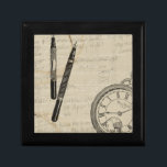 Fountain Pens and Watchface with Notes Jewelry Box<br><div class="desc">Looks like someone was taking a lot of notes! This contemporary painting of fountain pens and a watchface illustrate the loss of time to the various mundane,  but important,  activities in our lives. Get your copy today!</div>