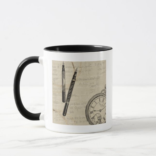 Fountain Pens and Watchface with Notes Mug (Left)