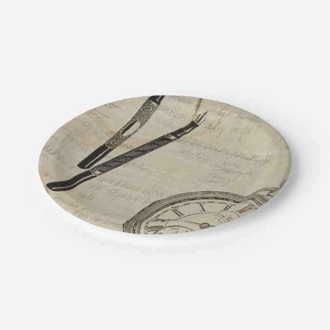 Fountain Pens and Watchface with Notes Paper Plates (Angled)