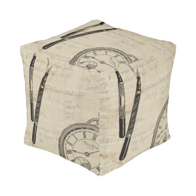 Fountain Pens and Watchface with Notes Pouf (Angled Front)