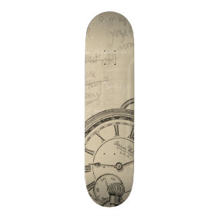 Fountain Pens and Watchface with Notes Skateboard