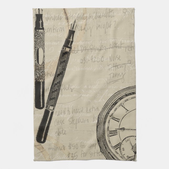 Fountain Pens and Watchface with Notes Towel (Vertical)