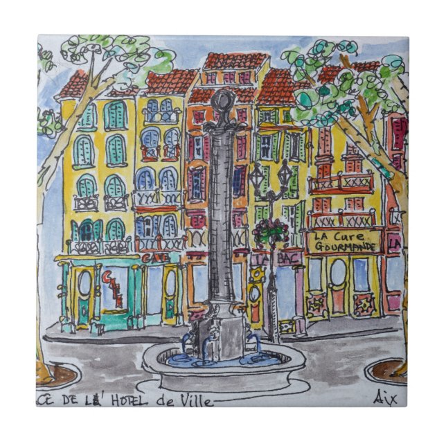 Fountain Place de L'Hotel de Ville Ceramic Tile (Front)