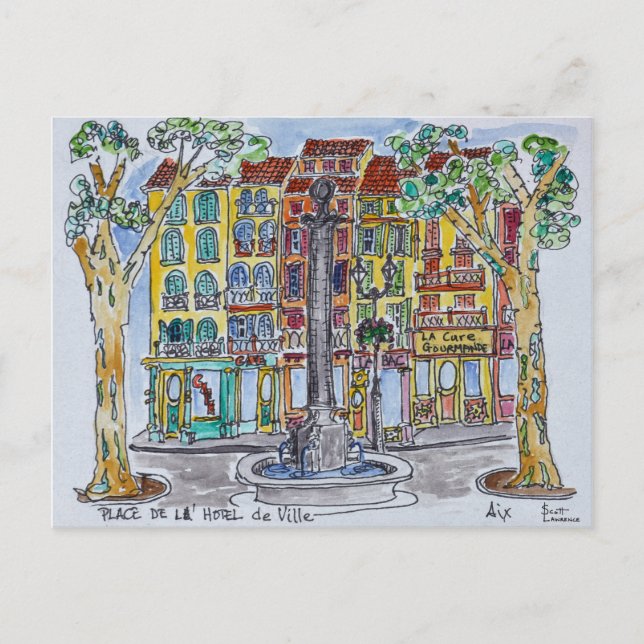 Fountain Place de L'Hotel de Ville Postcard (Front)