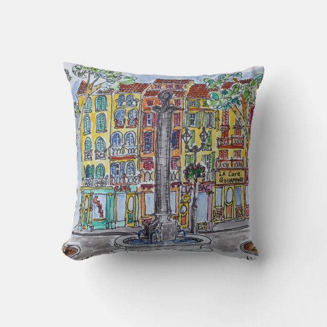 Fountain Place de L'Hotel de Ville Throw Pillow (Front)