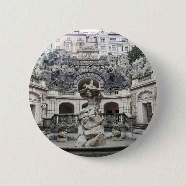 Fountain with Neptune statue in Prague Button (Front)