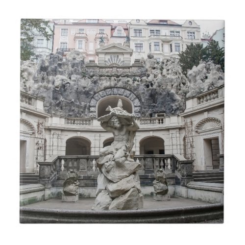 Fountain with Neptune statue in Prague Ceramic Tile