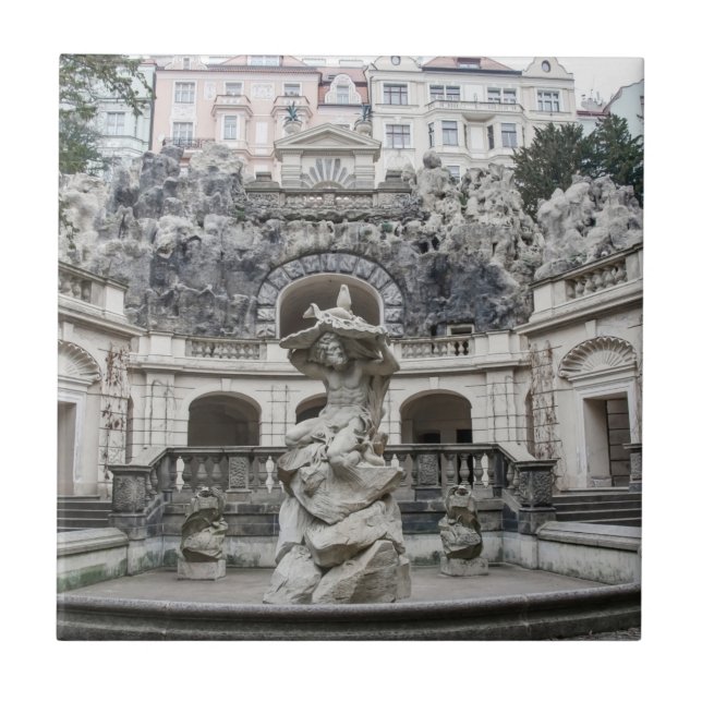 Fountain with Neptune statue in Prague Ceramic Tile (Front)