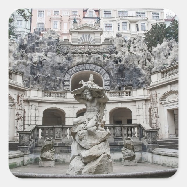 Fountain with Neptune statue in Prague Square Sticker (Front)
