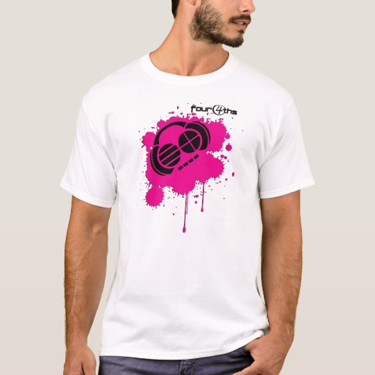 Four4ths :: Pink and Black splatter logo on White T-Shirt