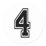 Four 4 Black Sports Font Classic Round Sticker