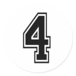 Four 4 Black Sports Font Classic Round Sticker Four 4 Black Sports Font Classic Round Sticker