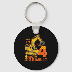 Four 4yr 4th Birthday Construction Boy 4 Years Old Keychain