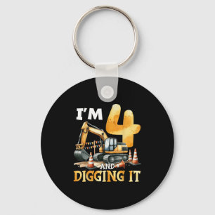 Four 4yr 4th Birthday Construction Boy 4 Years Old Keychain