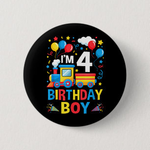 Four 4yr 4th Kids Boys Girls Train Birthday Boy 4 Button