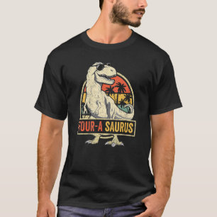Four A Saurus Birthday T Rex Dinosaur 4 Year Old K T-Shirt