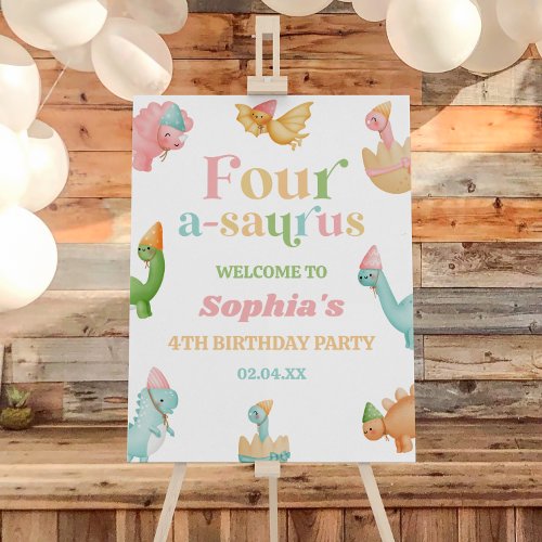 Four A_Saurus Dino 4th Birthday Party Welcome Sign
