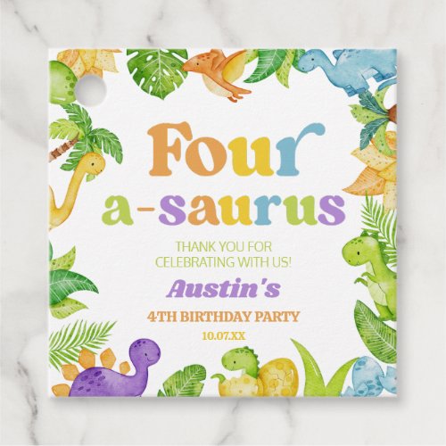 Four A_Saurus Dinosaur 4th Fourth Birthday Party Favor Tags