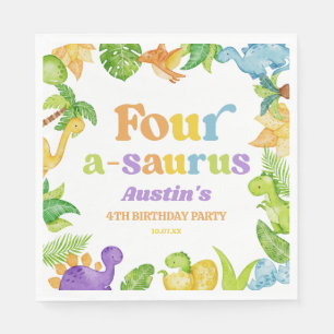 Four A-Saurus Dinosaur 4th Fourth Birthday Party Napkins