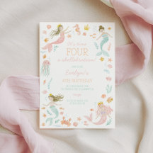 Four a shellabration Mermaid Girls 4th Birthday
