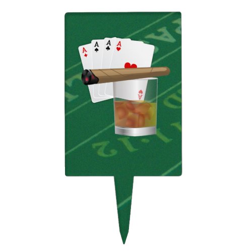 Four Aces A Drink and A Cigar   Cake Topper