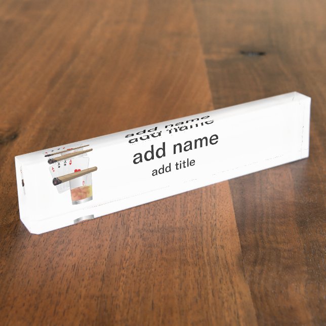 Four Aces, A Drink and A Cigar Desk Name Plate (Side)