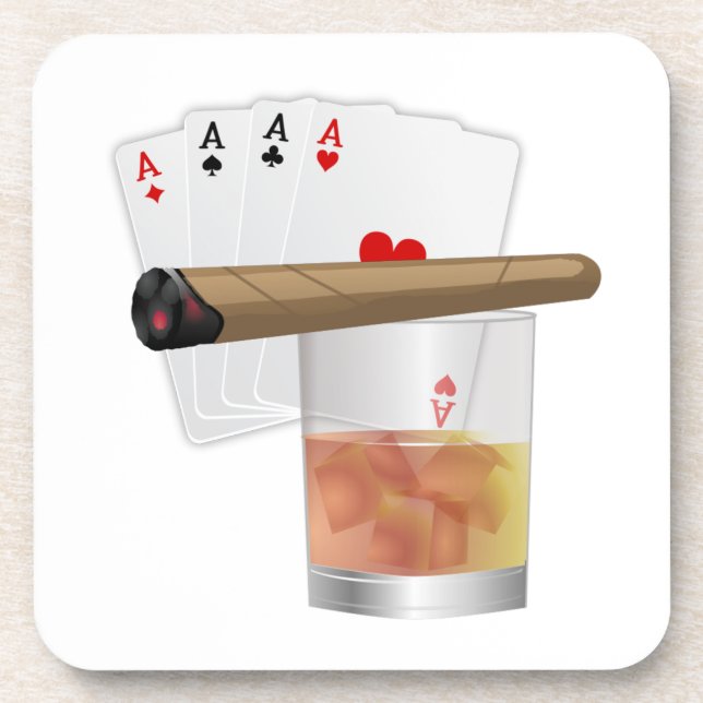 Four Aces, A Drink and A Cigar Drink Coaster (Front)