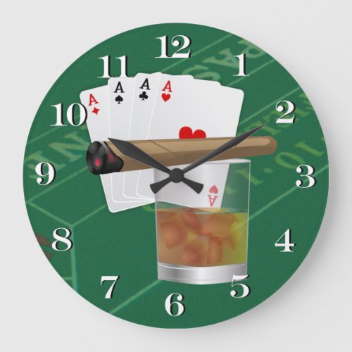 Four Aces A Drink and A Cigar Large Clock