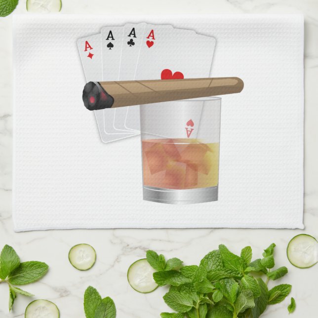 Four Aces, A Drink and A Cigar Towel (Folded)