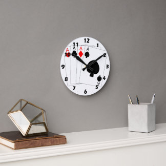 Four Aces Playing Card Design Round Clock
