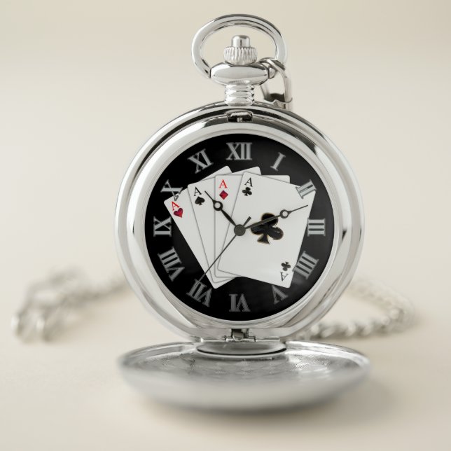 Four Aces Playing Cards Pocket Watch (Inside)
