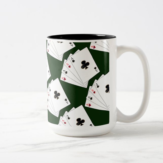 Four Aces Playing Cards Two-Tone Coffee Mug (Right)