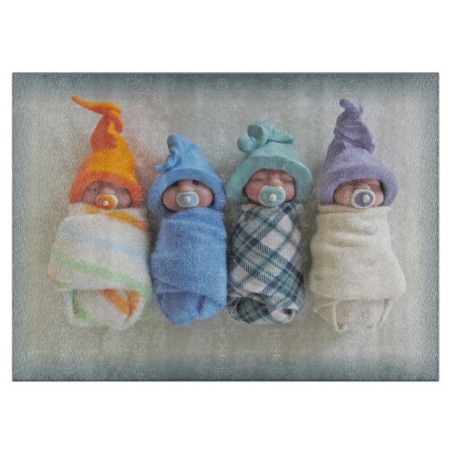 Four Adorable Elf Babies: Polymer Clay Cutting Board (Front)
