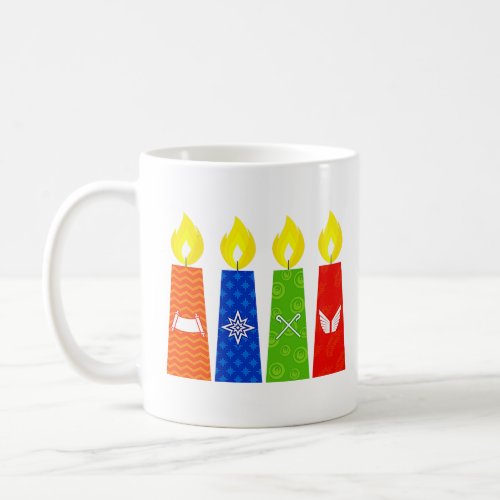 Four Advent candles lit in anticipation of the bir Coffee Mug