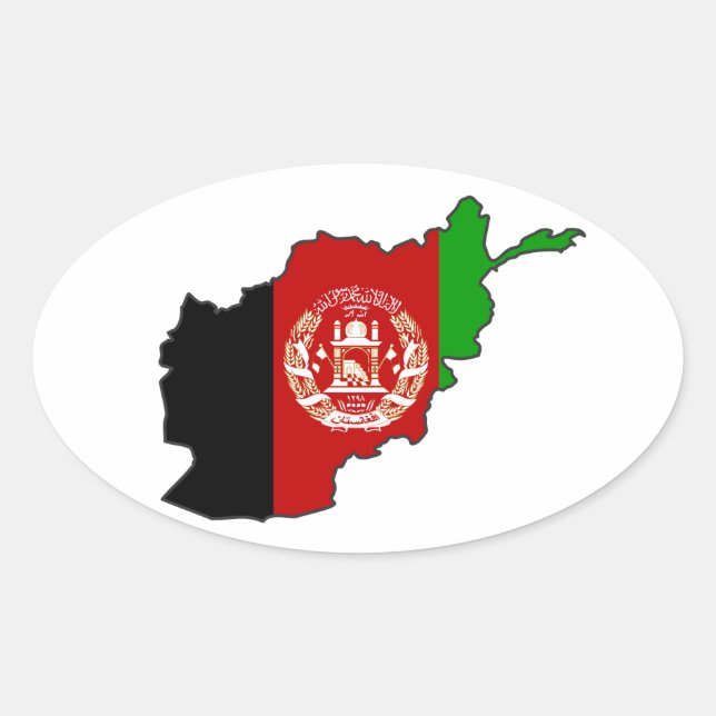 FOUR Afghanistan Flag Map Oval Sticker (Front)