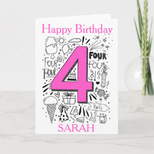 Four age 4th Pink birthday card