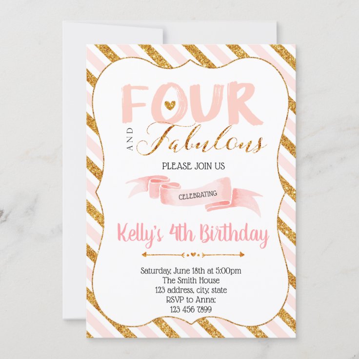 Four and fabulous birthday invitation | Zazzle