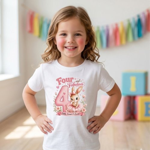 Four and Fabulous Cute Bunny 4th Birthday Girl Baby T-Shirt