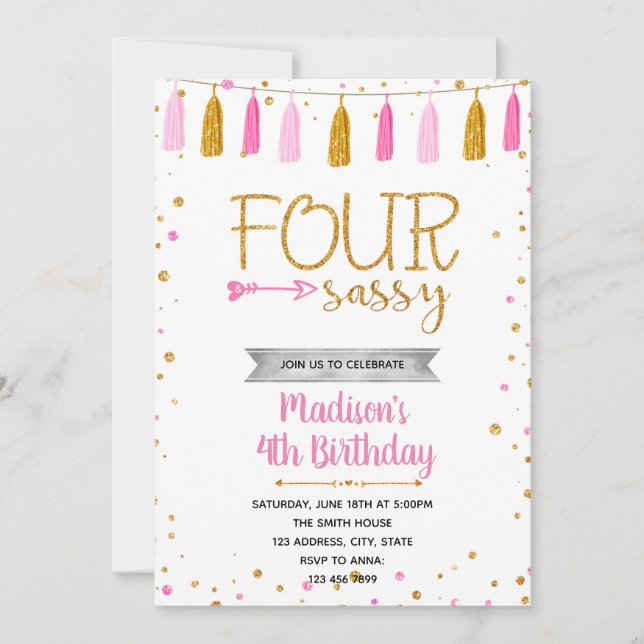 FOUR and sassy birthday Invitation (Front)